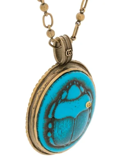 Shop Gucci Beetle Pendant Necklace In Blue