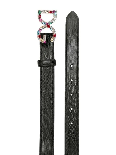 Shop Dolce & Gabbana Bejewelled Buckle Belt In 8b974 Black/fuxia