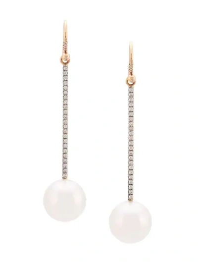 18kt white gold, diamond and pearl drop earrings