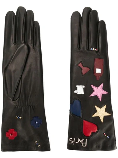 Shop Agnelle Gloves With Embroidered Paris Icons - Black