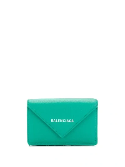 Shop Balenciaga 'papier' Portemonnaie Mit Logo - Grün In Green