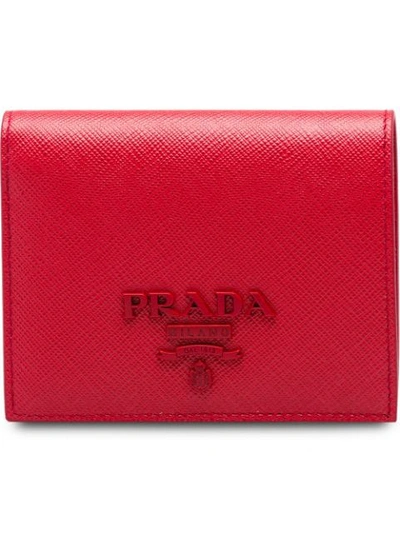 Shop Prada Tonal Logo-plaque Wallet In Red