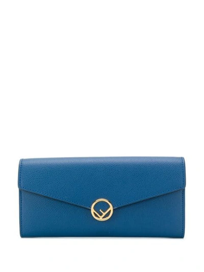 Shop Fendi Logo Continental Wallet In Blue