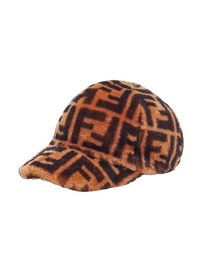 Shop Fendi Ff Logo Cap In Brown