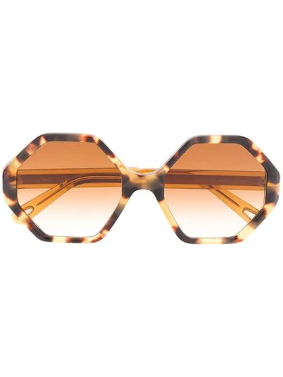 Shop Chloé Tortoiseshell Round-frame Sunglasses In Brown