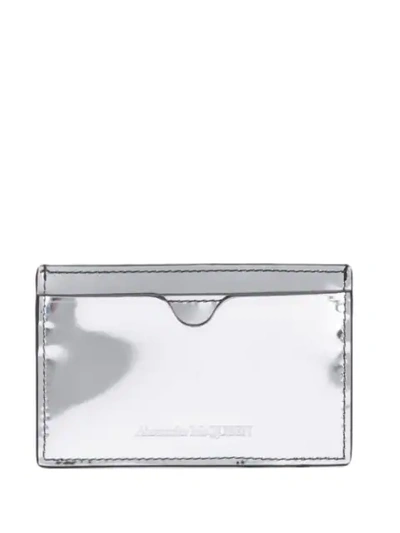Shop Alexander Mcqueen Metallic Logo Embossed Cardholder In Silver