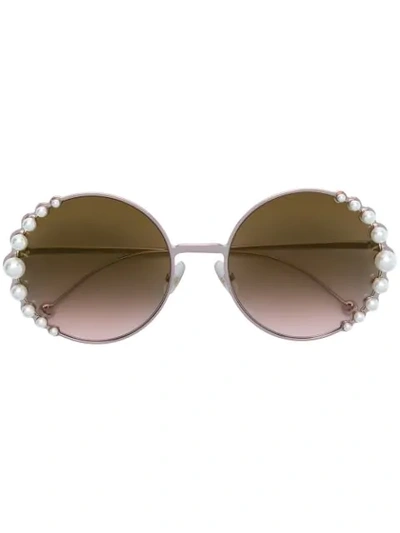 Shop Fendi Ribbons And Pearls Sunglasses In Metallic