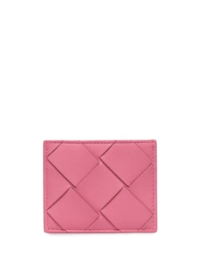 Shop Bottega Veneta Intrecciato Weave Woven Cardholder In Pink