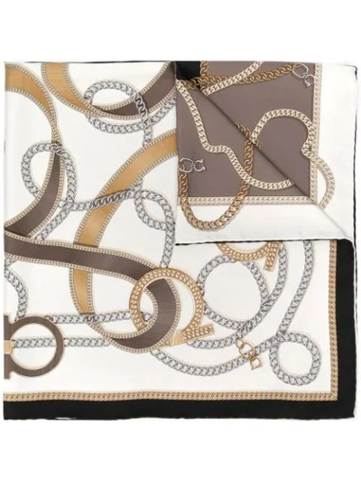 Shop Ferragamo Chain Print Scarf In White