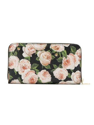 Shop Dolce & Gabbana Rose Bloom Printed Wallet In Black