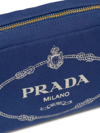 Shop Prada Logo-print Cosmetic Pouch In Blue