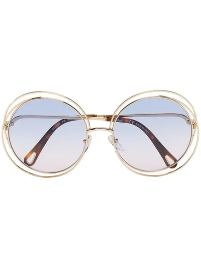 Shop Chloé Metallic Gold And Blue Carlina Sunglasses