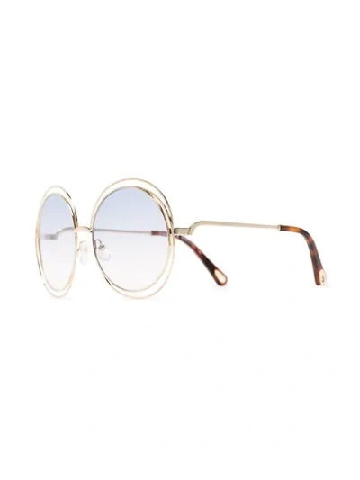 Shop Chloé Metallic Gold And Blue Carlina Sunglasses