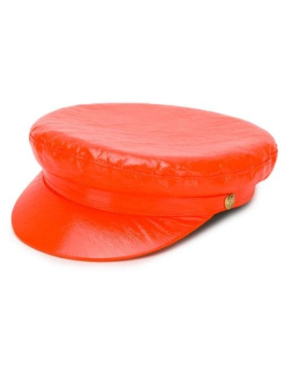 Shop Manokhi Vinyl Baker Boy Hat In Orange