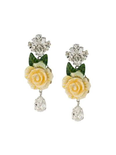 Shop Dolce & Gabbana Rose And Crystal Drop Earrings In White