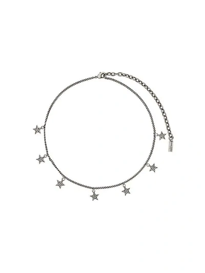 Shop Saint Laurent Mini Star Necklace In 8368 -argent Oxyde/crystal