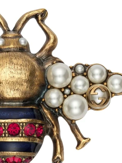 Shop Gucci Bee Brooch With Crystals And Pearls In Metallic ,multicolour