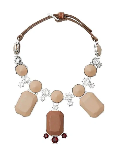 Shop Burberry Glass, Crystal And Leather Drop Necklace In Neutrals