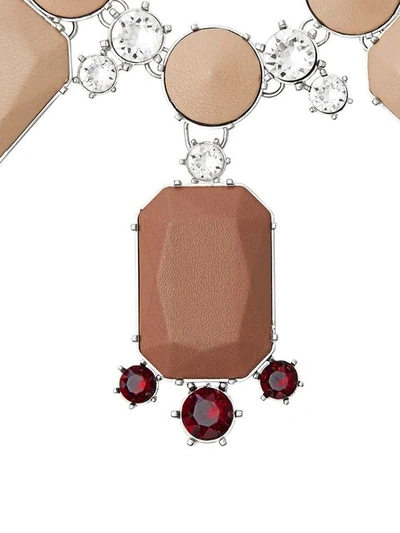 Shop Burberry Glass, Crystal And Leather Drop Necklace In Neutrals