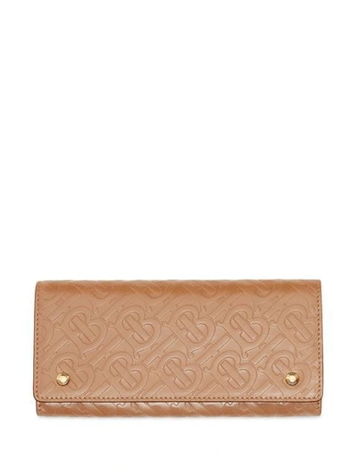 Shop Burberry Monogram Leather Continental Wallet In Neutrals