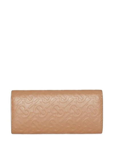 Shop Burberry Monogram Leather Continental Wallet In Neutrals