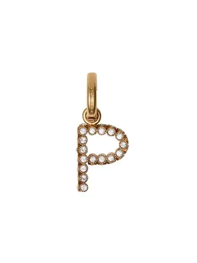 Shop Burberry Crystal ‘p' Alphabet Charm In Gold