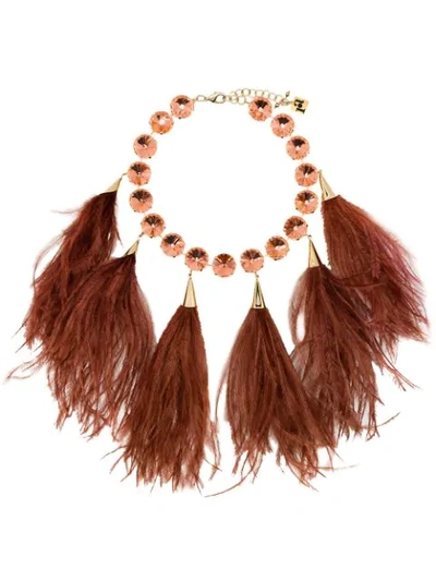 Shop Rosantica Feather Crystal Necklace In Red