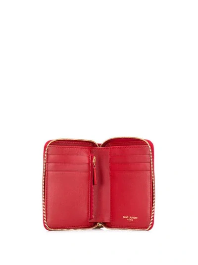 Shop Saint Laurent Quilted Logo Wallet In Red