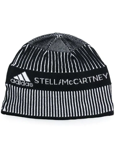 Shop Adidas By Stella Mccartney Run Logo Beanie Hat In Black