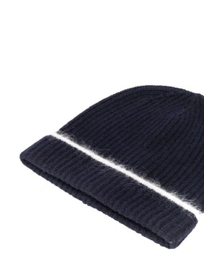 Shop Marni Ribbed Knit Beanie In Blue