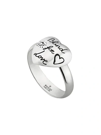 Shop Gucci Blind For Love Engraved Ring In Silver