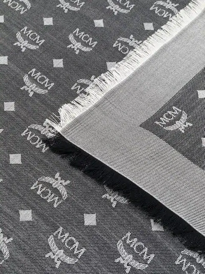 Shop Mcm Monogram Print Scarf In Grey