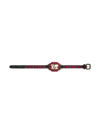 Shop Gucci Leather Bracelet With Double G In Black