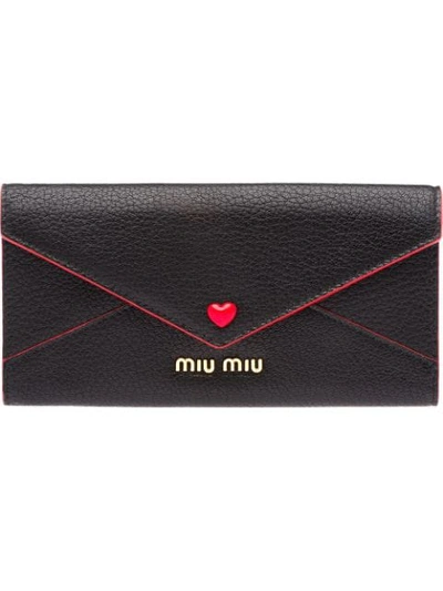 Shop Miu Miu 'love' Portemonnaie Mit Logo In F0002 Black