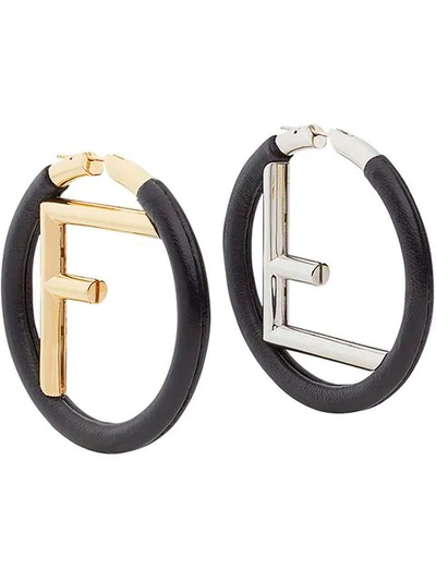Shop Fendi Logo Hoop Earrings In Black