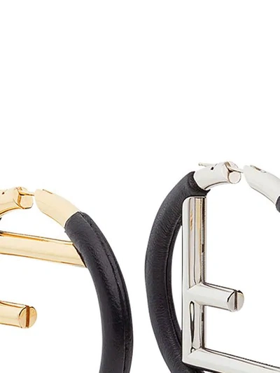 Shop Fendi Logo Hoop Earrings In Black