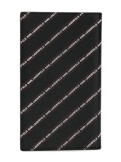 Shop Karl Lagerfeld Striped Logo Travel Wallet In Black