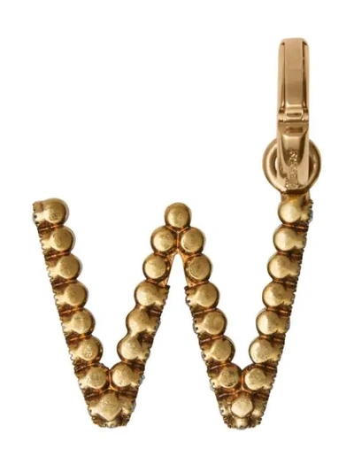 Shop Burberry Crystal ‘w' Alphabet Charm In Gold