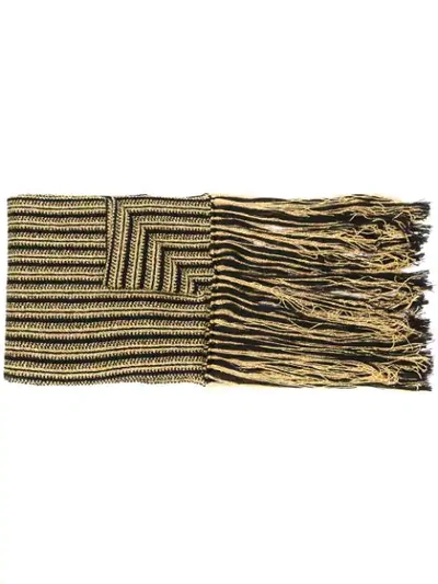 Shop Saint Laurent Striped Knit Fringed Scarf In Metallic