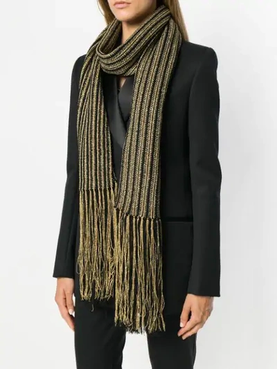 Shop Saint Laurent Striped Knit Fringed Scarf In Metallic