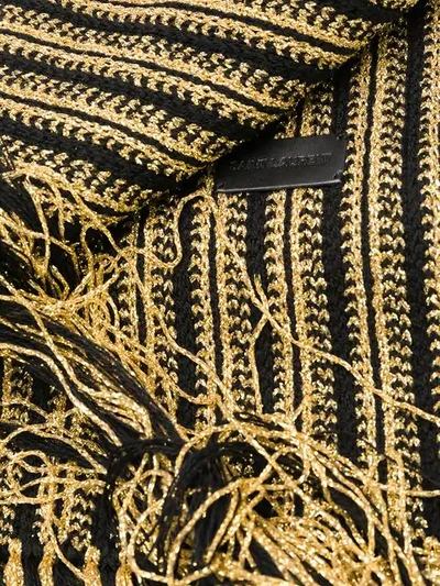 Shop Saint Laurent Striped Knit Fringed Scarf In Metallic