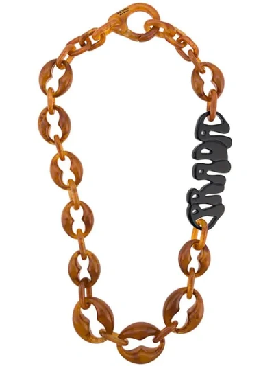 Shop Prada Logo Plexiglass Necklace In Brown