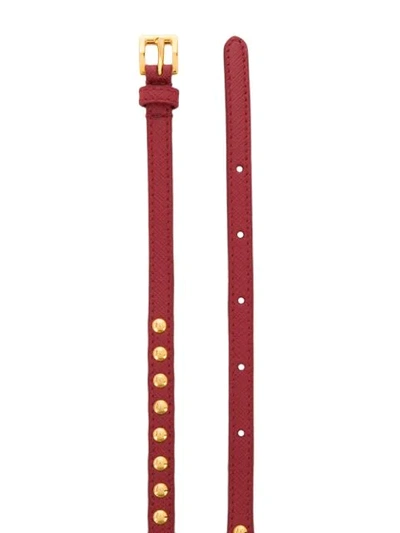 Prada Stud Embellished Textured Leather Adjustable Belt In Red