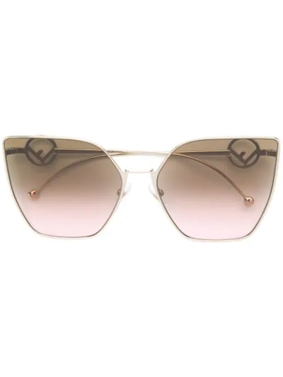 Shop Fendi Oversized Cat Eye Sunglasses In Gold