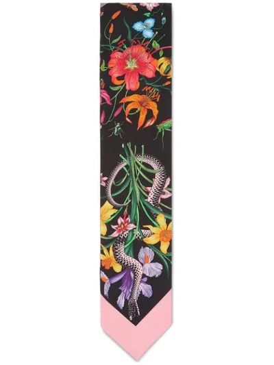 Shop Gucci Flora Snake Print Neck Bow - Farfetch In Black