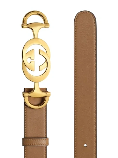 Shop Gucci Leather Belt With Interlocking G Horsebit In Brown