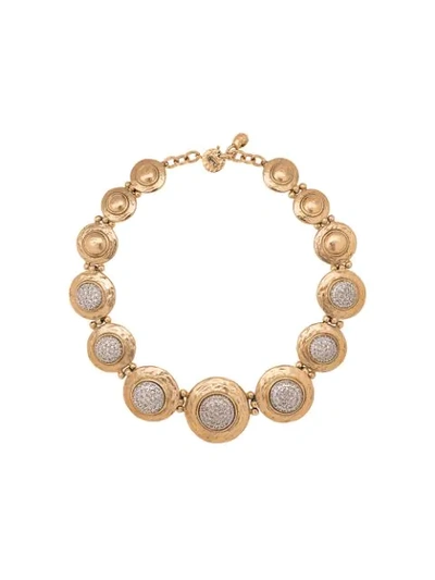 Pre-owned Saint Laurent Crystal Embellished Necklace In Gold