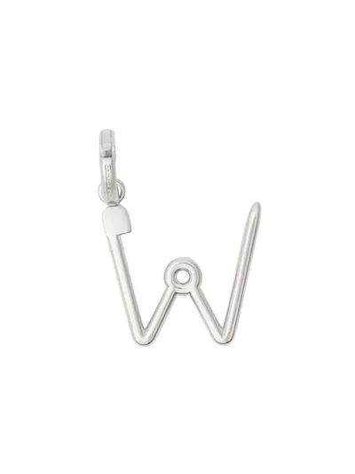 Shop Burberry Kilt Pin ‘w' Alphabet Charm In Silver