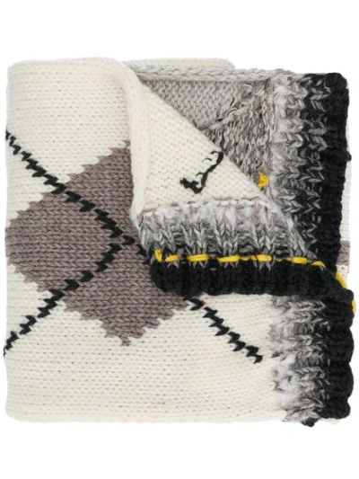 Shop Pringle Of Scotland Hand-knitted Argyle Scarf - Neutrals