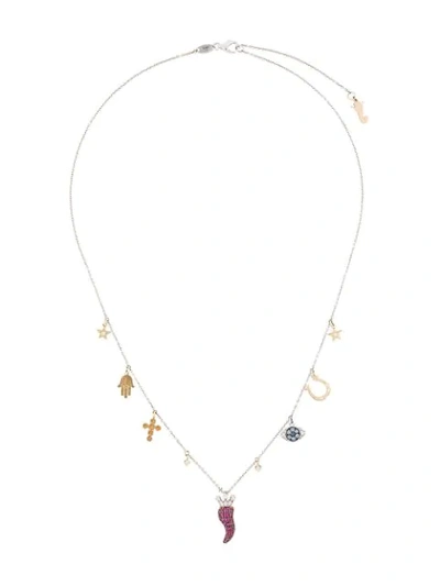 Shop Pippo Perez 18kt White Gold And Precious Stones Charm Necklace In Metallic